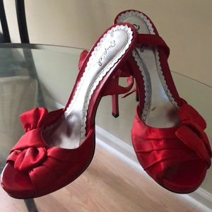 Red satin heels
